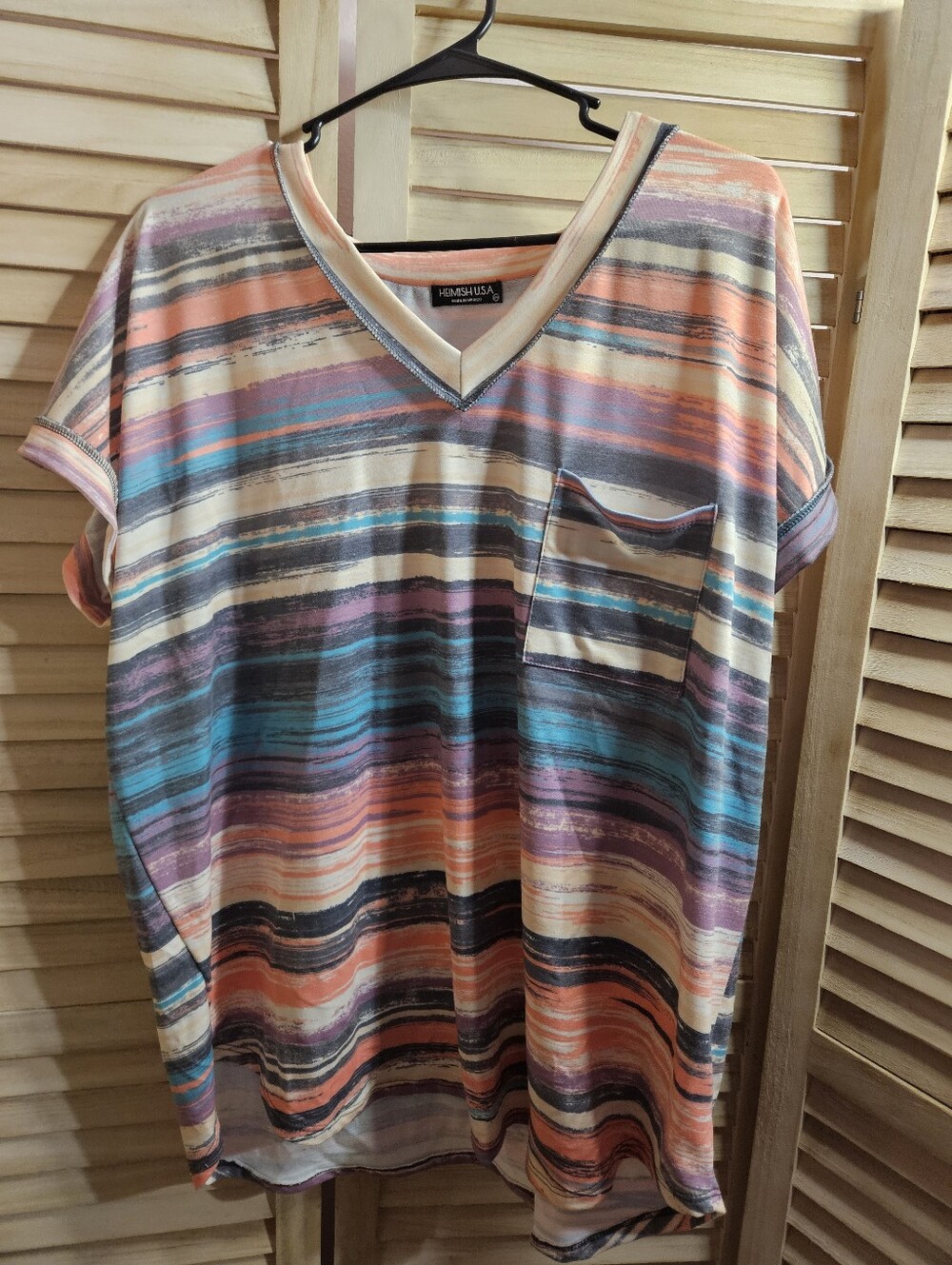 HEIMISH USA Multicolor Striped V-Neck Pocket Tunic